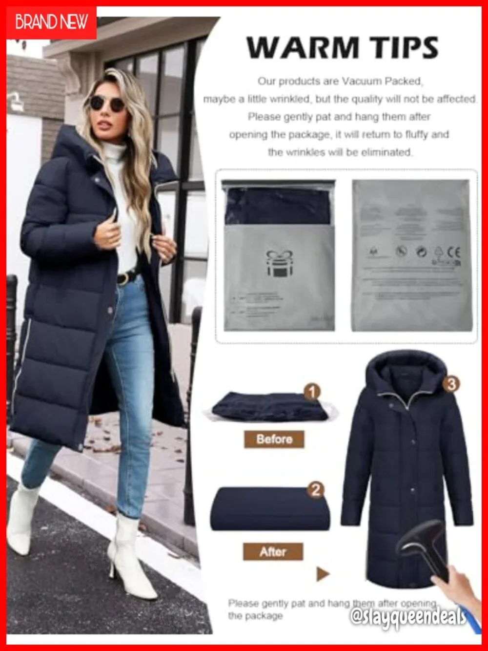 Long Puffer Jacket Hooded Warm Winter Coat Thickened Down Alternative Outwear